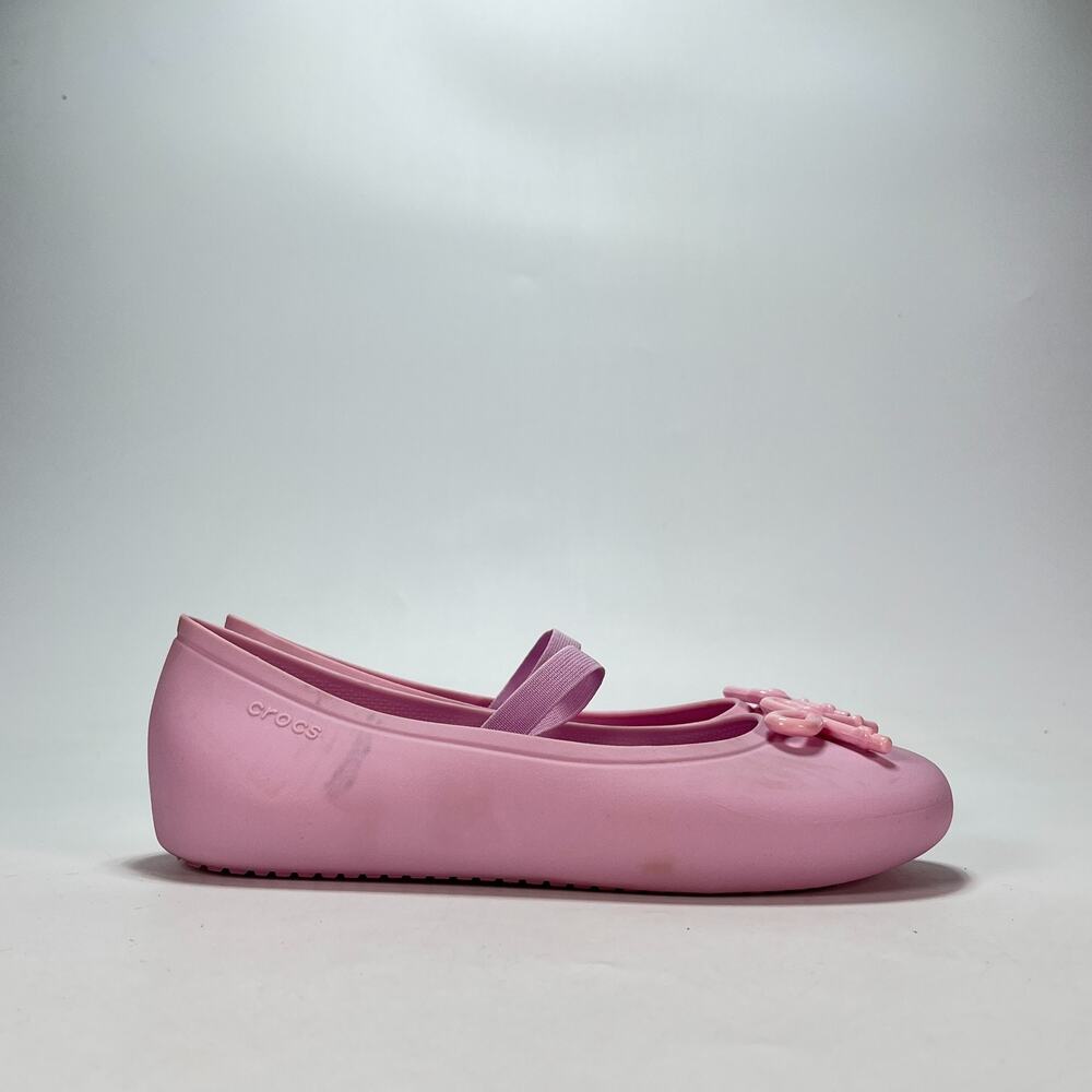 Crocs Pink Bow Flat Mary Jane Shoes Flats Slip On Youth Size 6 Women’s 8